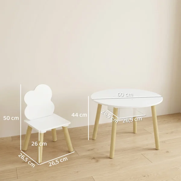 Kindertafel Met Stoelen En Opbergruimte, 3 delig Kindermeubelset In Wit En Natuur Voor Speelkamer En Kinderkamer