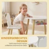 Kindertafel Met Stoelen En Opbergruimte, 3 delig Kindermeubelset In Wit En Natuur Voor Speelkamer En Kinderkamer