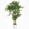 Kunstmatige Banyanboom Kunstplant Met Massief Houten Stam, Pot, Voor Woonkamer Slaapkamer Kantoor 55 X 55 X 120 Cm Groen
