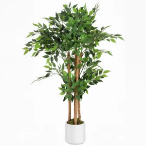 Kunstmatige Banyanboom Kunstplant Met Massief Houten Stam, Pot, Voor Woonkamer Slaapkamer Kantoor 55 X 55 X 120 Cm Groen