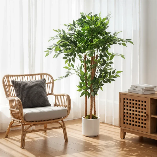Kunstmatige Banyanboom Kunstplant Met Massief Houten Stam, Pot, Voor Woonkamer Slaapkamer Kantoor 55 X 55 X 120 Cm Groen