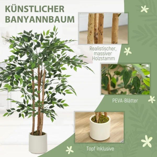Kunstmatige Banyanboom Kunstplant Met Massief Houten Stam, Pot, Voor Woonkamer Slaapkamer Kantoor 55 X 55 X 120 Cm Groen