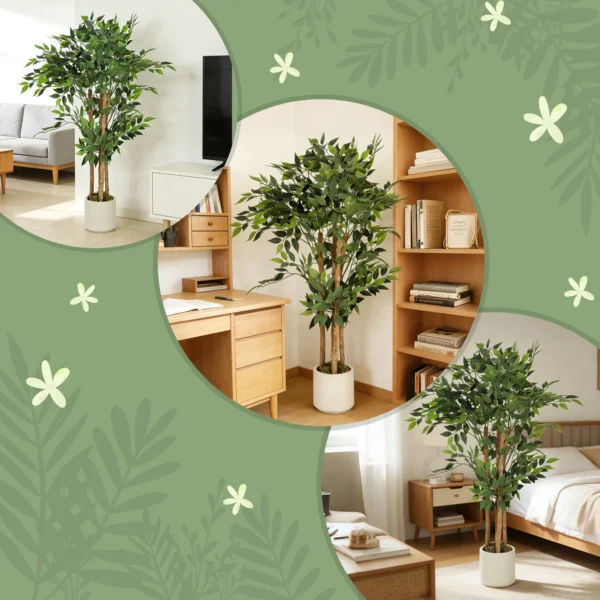 Kunstmatige Banyanboom Kunstplant Met Massief Houten Stam, Pot, Voor Woonkamer Slaapkamer Kantoor 55 X 55 X 120 Cm Groen