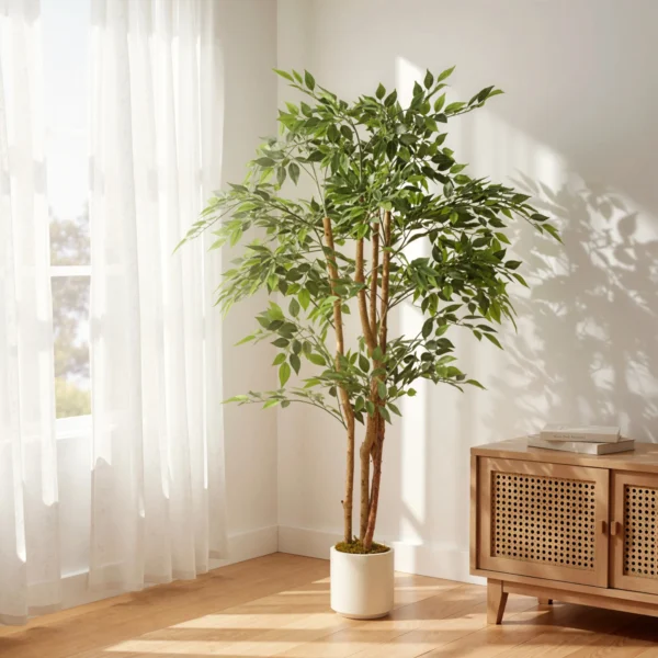 Kunstmatige Banyanboom Kunstplant Met Massief Houten Stam, Pot, Voor Woonkamer Slaapkamer Kantoor 65 X 65 X 150 Cm Groen