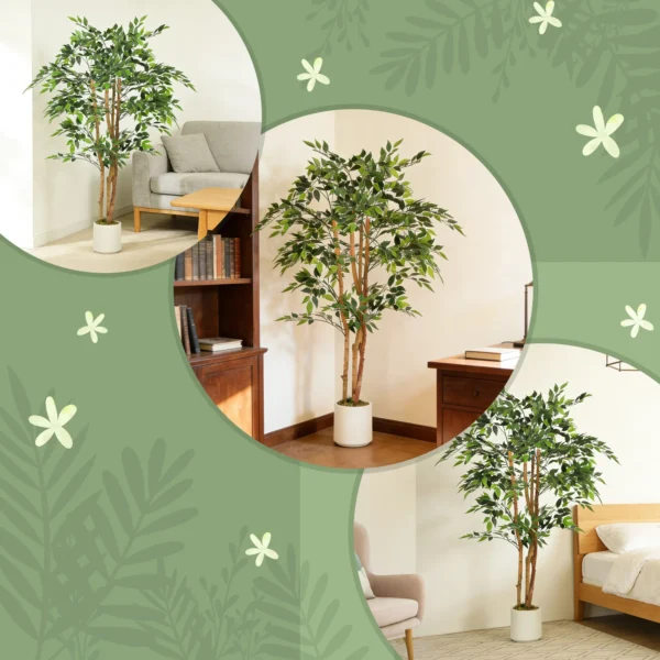Kunstmatige Banyanboom Kunstplant Met Massief Houten Stam, Pot, Voor Woonkamer Slaapkamer Kantoor 65 X 65 X 150 Cm Groen