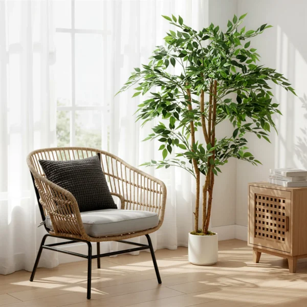 Kunstmatige Banyanboom Kunstplant Met Massief Houten Stam, Pot, Voor Woonkamer Slaapkamer Kantoor 65 X 65 X 150 Cm Groen