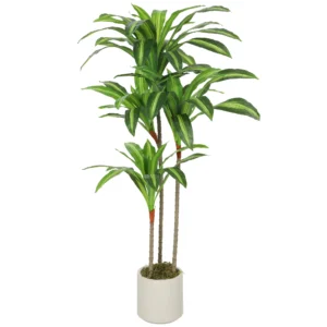 Kunstmatige Dracaena Boom 120 Cm Met Buigzame Stammen En Witte Plantenbak Voor Woonkamer Slaapkamer Kantoor