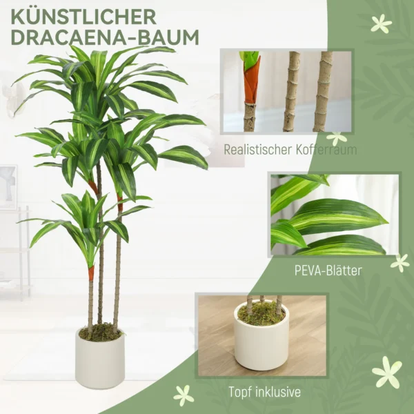 Kunstmatige Dracaena Boom 120 Cm Met Buigzame Stammen En Witte Plantenbak Voor Woonkamer Slaapkamer Kantoor