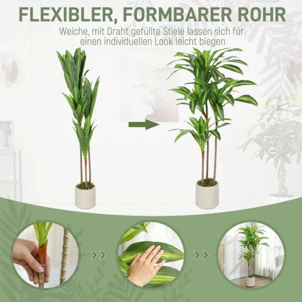 Kunstmatige Dracaena Boom 120 Cm Met Buigzame Stammen En Witte Plantenbak Voor Woonkamer Slaapkamer Kantoor