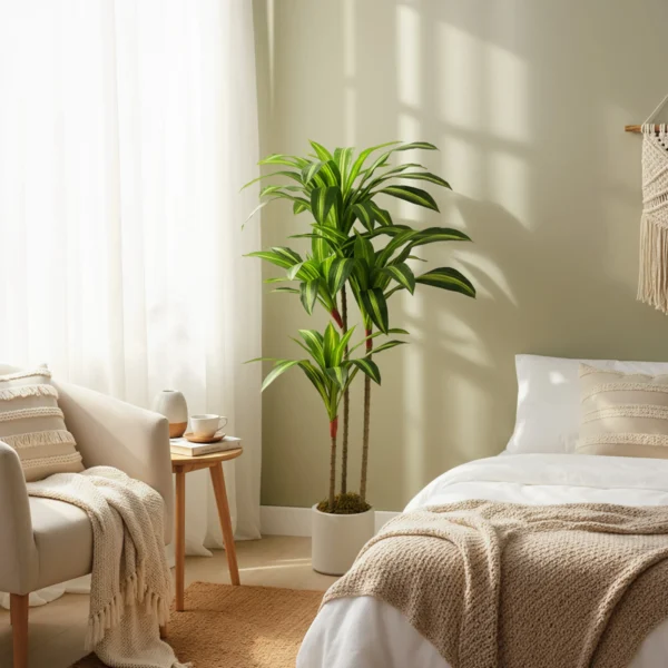 Kunstmatige Dracaena Boom 120 Cm Met Buigzame Stammen En Witte Plantenbak Voor Woonkamer Slaapkamer Kantoor