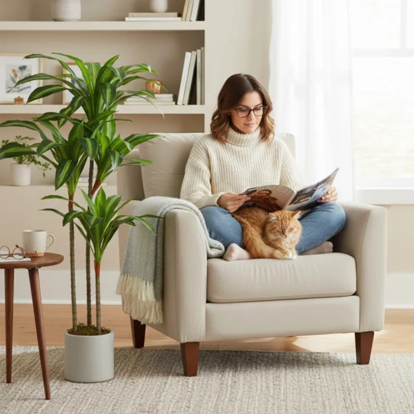 Kunstmatige Dracaena Boom 120 Cm Met Buigzame Stammen En Witte Plantenbak Voor Woonkamer Slaapkamer Kantoor