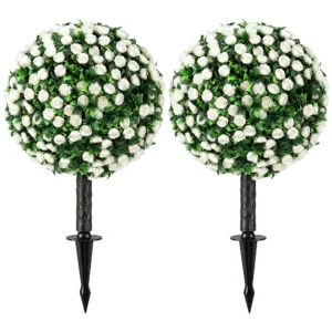 Kunstmatige Rozenbollen UV bestendig Voor Buitengebruik, Set Van 2 Rozenbomen, 55 Cm, Wit