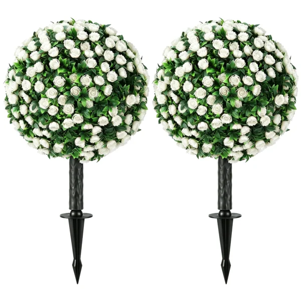 Kunstmatige Rozenbollen UV bestendig Voor Buitengebruik, Set Van 2 Rozenbomen, 55 Cm, Wit