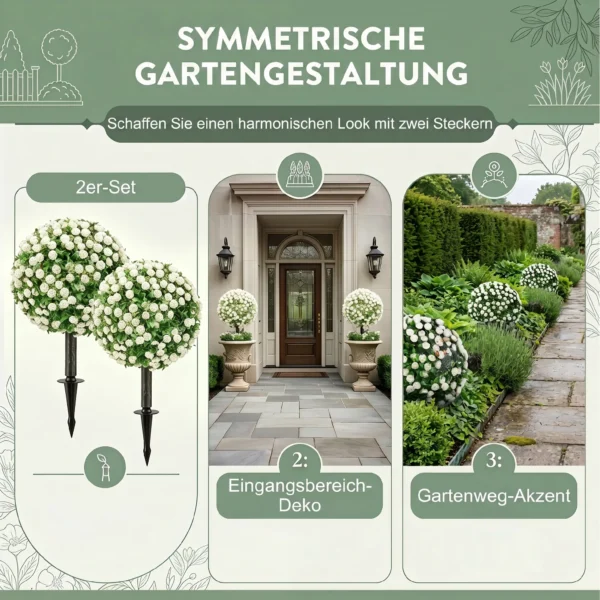 Kunstmatige Rozenbollen UV bestendig Voor Buitengebruik, Set Van 2 Rozenbomen, 55 Cm, Wit