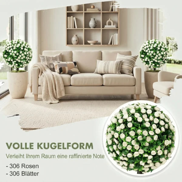 Kunstmatige Rozenbollen UV bestendig Voor Buitengebruik, Set Van 2 Rozenbomen, 55 Cm, Wit