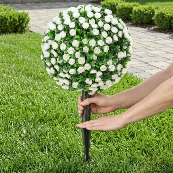 Kunstmatige Rozenbollen UV bestendig Voor Buitengebruik, Set Van 2 Rozenbomen, 55 Cm, Wit