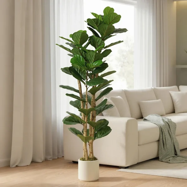 Kunstmatige Vioolvijgenboom Kunstplant Met 91 Bladeren, Massief Houten Stam, Pot, 55 X 55 X 180 Cm, Groen