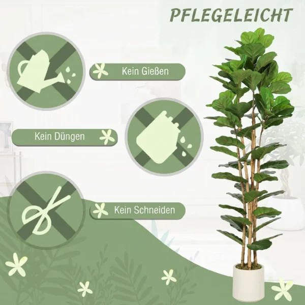 Kunstmatige Vioolvijgenboom Kunstplant Met 91 Bladeren, Massief Houten Stam, Pot, 55 X 55 X 180 Cm, Groen