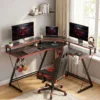 L vormige Computertafel Met Stopcontacten, 128 Cm Hoekbureau Met Monitorstandaard, Koptelefoonhaak & Drankhouder