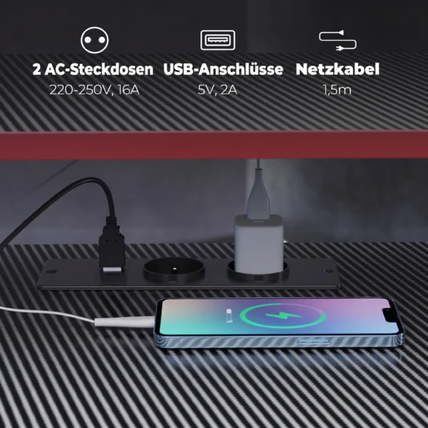 L vormige Computertafel Met Stopcontacten, 128 Cm Hoekbureau Met Monitorstandaard, Koptelefoonhaak & Drankhouder