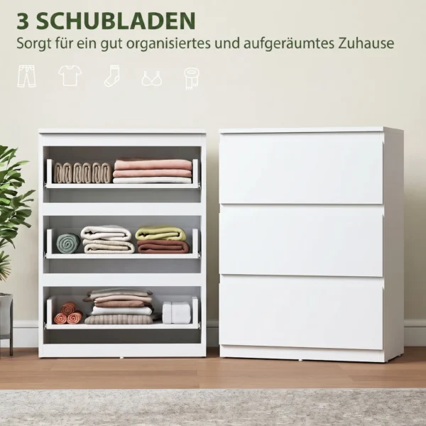 Ladekast Met 3 Lades, Moderne Opbergmeubels Voor De Slaapkamer, Wit