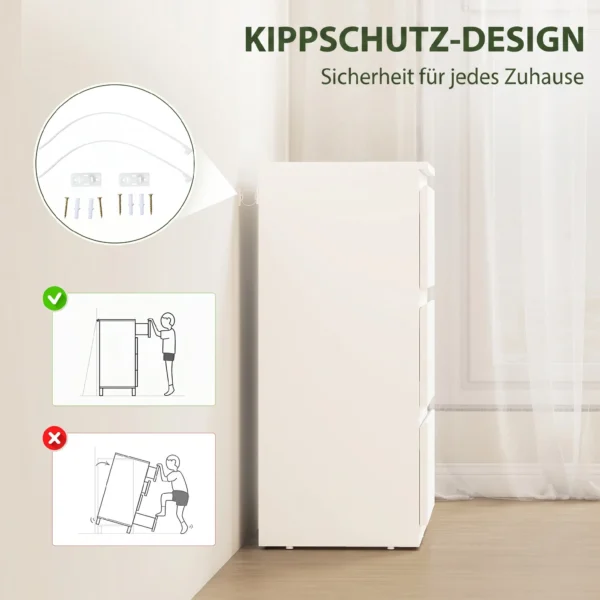 Ladekast Met 3 Lades, Moderne Opbergmeubels Voor De Slaapkamer, Wit