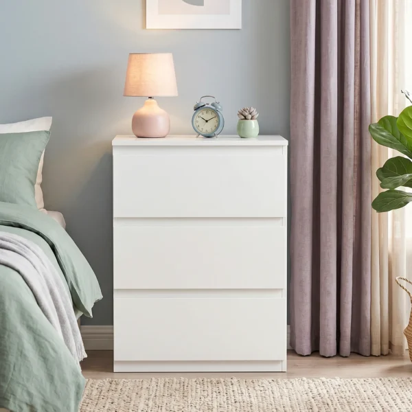 Ladekast Met 3 Lades, Moderne Opbergmeubels Voor De Slaapkamer, Wit