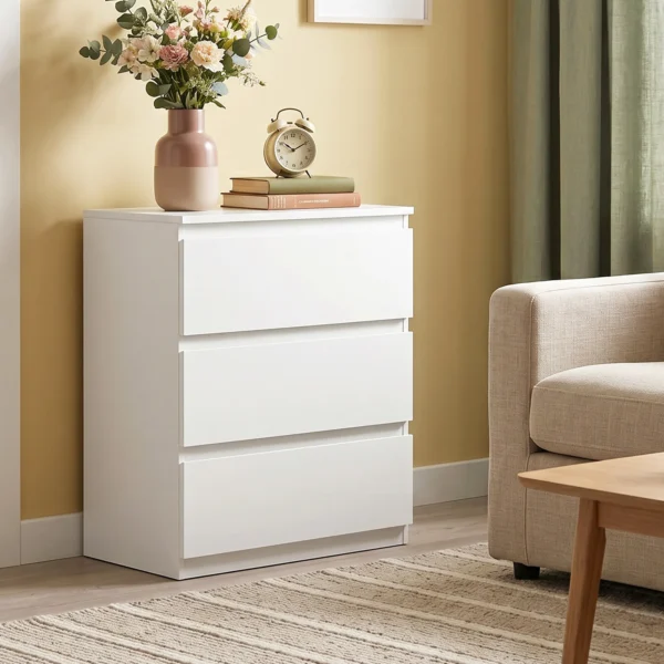 Ladekast Met 3 Lades, Moderne Opbergmeubels Voor De Slaapkamer, Wit