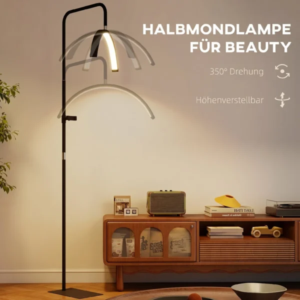 LED Halve Maan Wimperlamp Met Telefoonhouder 350° Draaibaar Schoonheidsringlicht Warme Lamp Met Verstelbare Hoogte