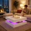 LED salontafel Met Opbergruimte, 2 laags Moderne Tafel Met Open Opslag En Afstandsbediening, Hoogglans Wit