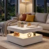LED salontafel Met Opbergruimte, 2 laags Moderne Tafel Met Open Opslag En Afstandsbediening, Hoogglans Wit