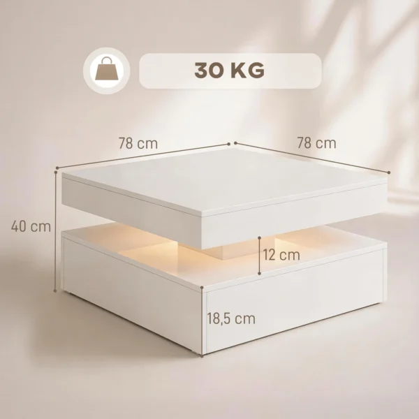 LED salontafel Met Opbergruimte, 2 laags Moderne Tafel Met Open Opslag En Afstandsbediening, Hoogglans Wit