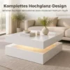 LED salontafel Met Opbergruimte, 2 laags Moderne Tafel Met Open Opslag En Afstandsbediening, Hoogglans Wit
