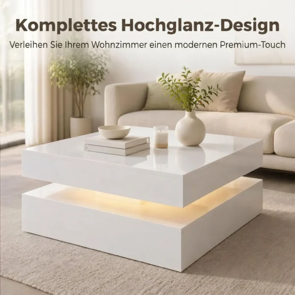 LED salontafel Met Opbergruimte, 2 laags Moderne Tafel Met Open Opslag En Afstandsbediening, Hoogglans Wit