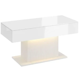LED Salontafel Met Opbergruimte, Hoogglans, Modern, 2 Laden & Afstandsbediening, Wit