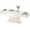 LED Salontafel Met Opbergruimte, Hoogglans, Modern, 2 Laden & Afstandsbediening, Wit