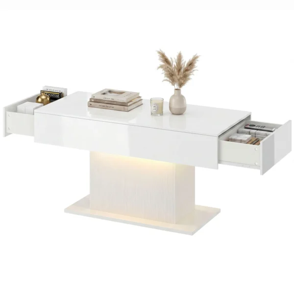 LED Salontafel Met Opbergruimte, Hoogglans, Modern, 2 Laden & Afstandsbediening, Wit