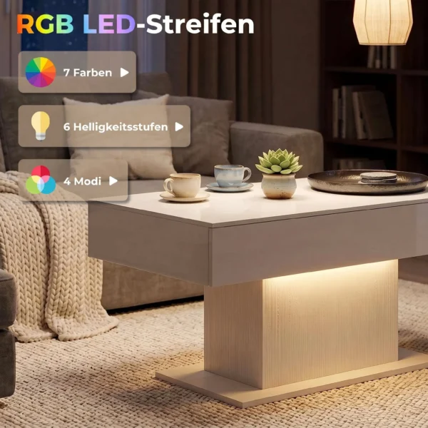 LED Salontafel Met Opbergruimte, Hoogglans, Modern, 2 Laden & Afstandsbediening, Wit