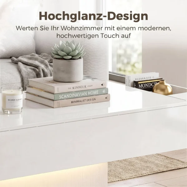 LED Salontafel Met Opbergruimte, Hoogglans, Modern, 2 Laden & Afstandsbediening, Wit