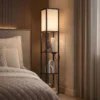 LED Staande Lamp Met Planken, Dimbaar, Ketting Schakelaar & Stopcontacten, Zwart