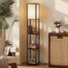 LED Staande Lamp Met Planken, Dimbaar, Ketting Schakelaar & Stopcontacten, Zwart