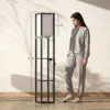 LED Staande Lamp Met Planken, Dimbaar, Ketting Schakelaar & Stopcontacten, Zwart