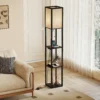 LED Staande Lamp Met Planken, Dimbaar, Ketting Schakelaar & Stopcontacten, Zwart