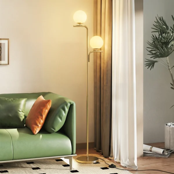 LED staande Lamp, Moderne Lamp Met 3 Kleurtemperaturen, Glazen Bol Kappen En Voetschakelaar, Goud