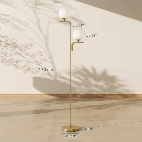 LED staande Lamp, Moderne Lamp Met 3 Kleurtemperaturen, Glazen Bol Kappen En Voetschakelaar, Goud