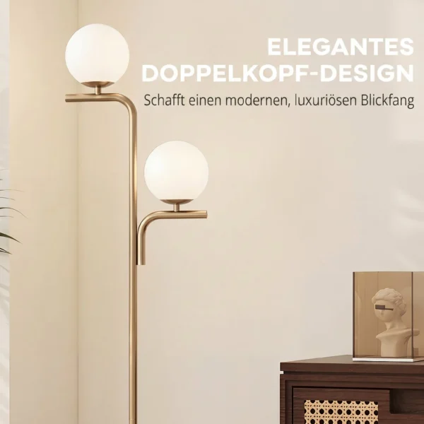 LED staande Lamp, Moderne Lamp Met 3 Kleurtemperaturen, Glazen Bol Kappen En Voetschakelaar, Goud