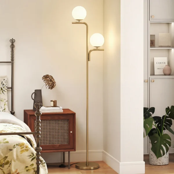LED staande Lamp, Moderne Lamp Met 3 Kleurtemperaturen, Glazen Bol Kappen En Voetschakelaar, Goud