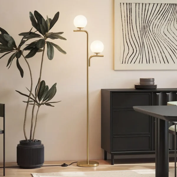 LED staande Lamp, Moderne Lamp Met 3 Kleurtemperaturen, Glazen Bol Kappen En Voetschakelaar, Goud