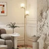 LED staande Lamp, Moderne Lamp Met 3 Kleurtemperaturen, Glazen Bol Kappen En Voetschakelaar, Goud