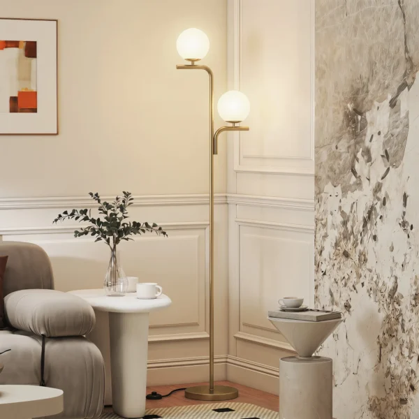 LED staande Lamp, Moderne Lamp Met 3 Kleurtemperaturen, Glazen Bol Kappen En Voetschakelaar, Goud